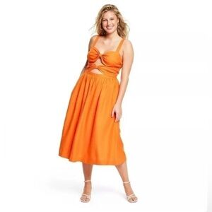 NWT FE Noel x Target Women's Double Cut Out Midi Dress orange linen size 2X